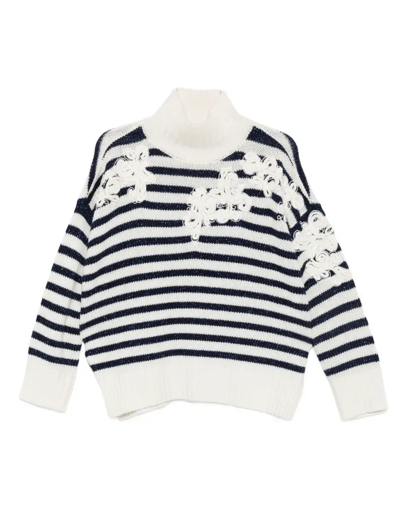 Ermanno Scervino floral-appliqué striped sweater - Nude Nude