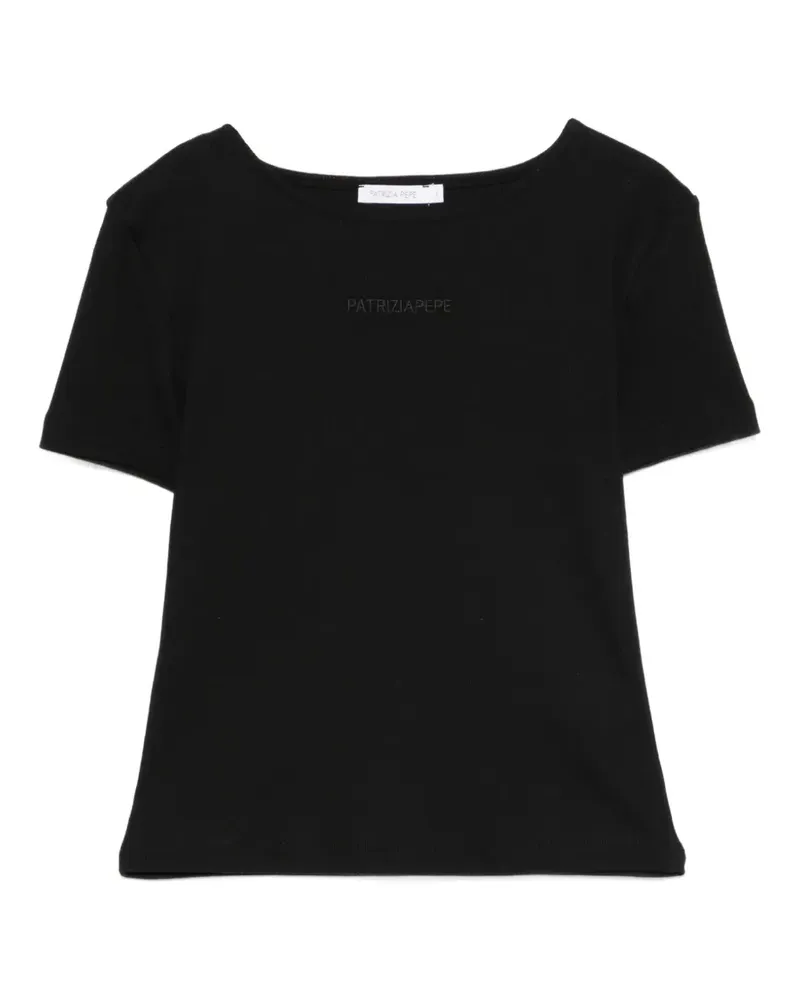 Patrizia Pepe ribbed logo-embroidered T-shirt - Schwarz Schwarz