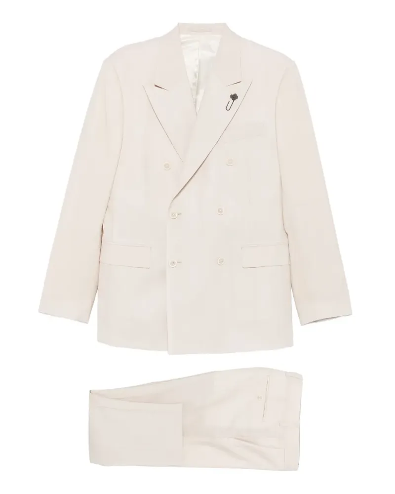 LARDINI flower-pin double-breasted suit - Nude Nude