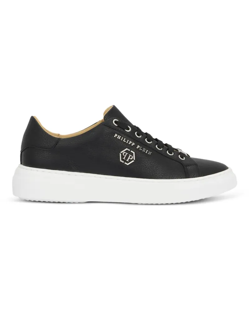 Philipp Plein leather lo-top sneakers Hexagon - Schwarz Schwarz