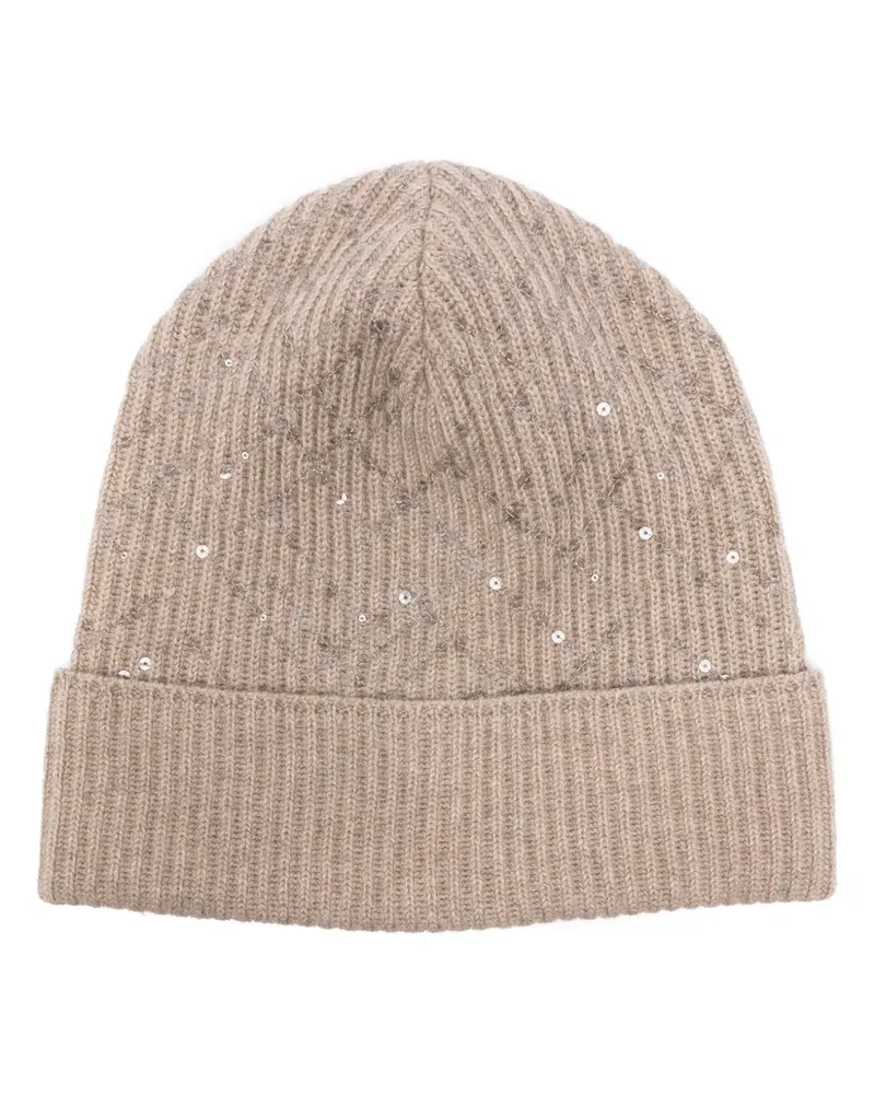 Brunello Cucinelli Gerippte Kaschmirbeanie mit Pailletten - Braun Braun