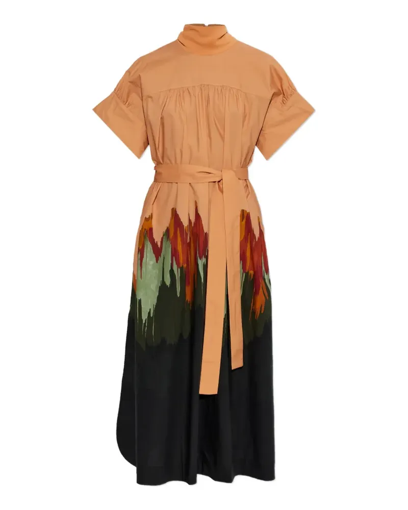 Ulla Johnson graphic-print belted midi dress - Orange Orange