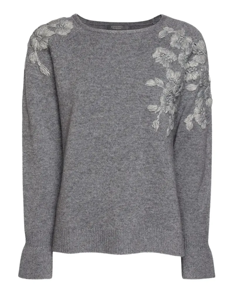 Elena Mirò Pullover mit Blumenstickerei - Grau Grau