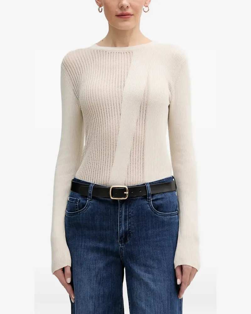 Sisley Gerippter Pullover mit Leiterstich - Nude Nude
