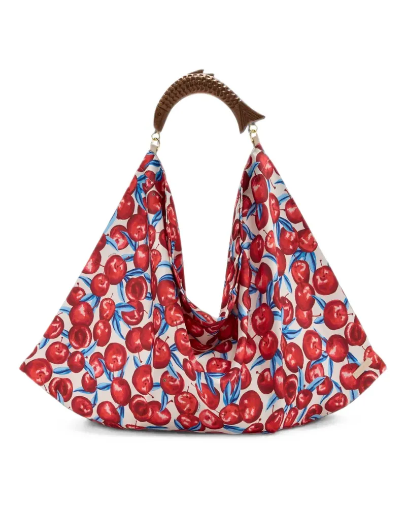 FARM Rio Mittelgroße Tote Bag aus Satin mit Kirschenprint - Rosa Rosa
