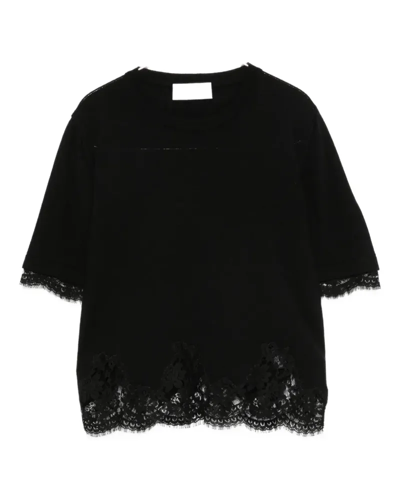 Ermanno Scervino short-sleeve lace-trim T-shirt - Schwarz Schwarz