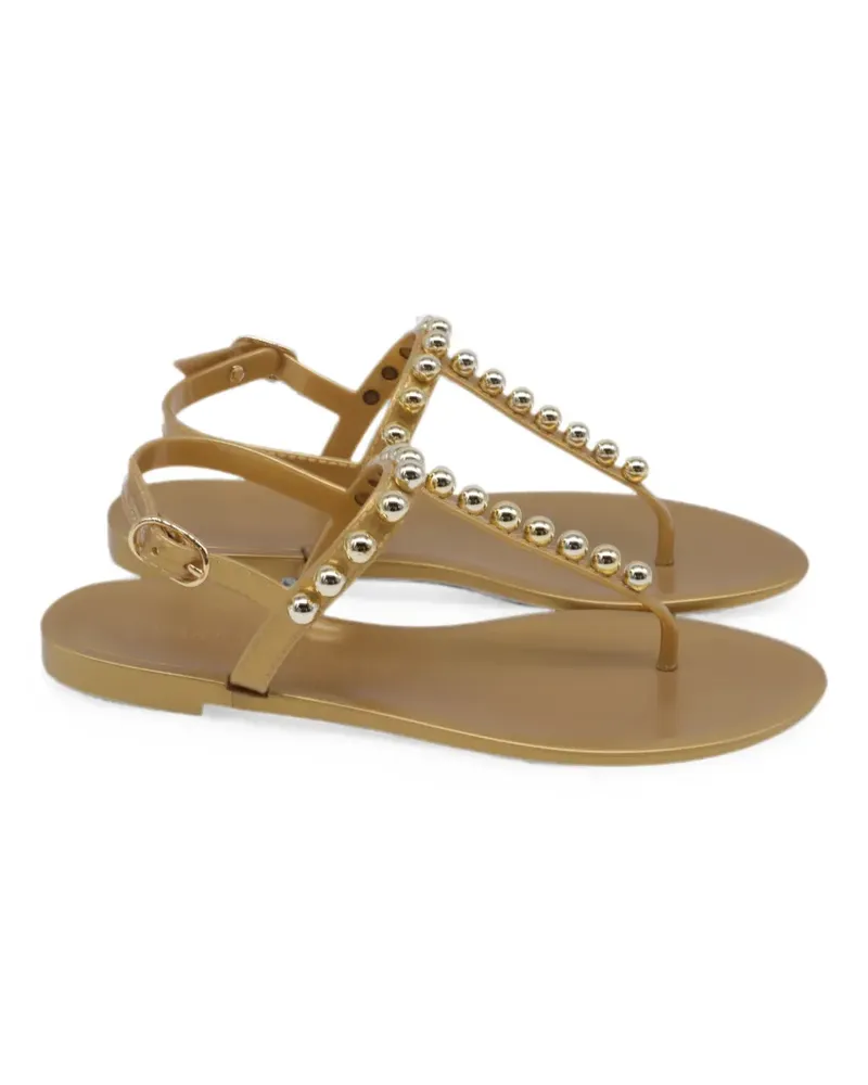 Stuart Weitzman 2024 Goldie Jelly Sandalen mit Kunstperlen Gold