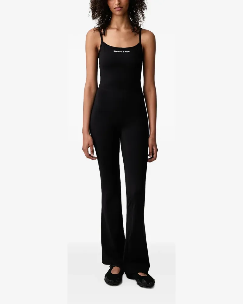 SPORTY & RICH Joan Bold logo-print flared jumpsuit - Schwarz Schwarz