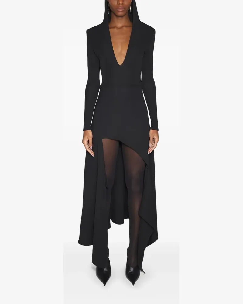 Thierry Mugler Asymmetrischer Body mit Kapuze - Schwarz Schwarz