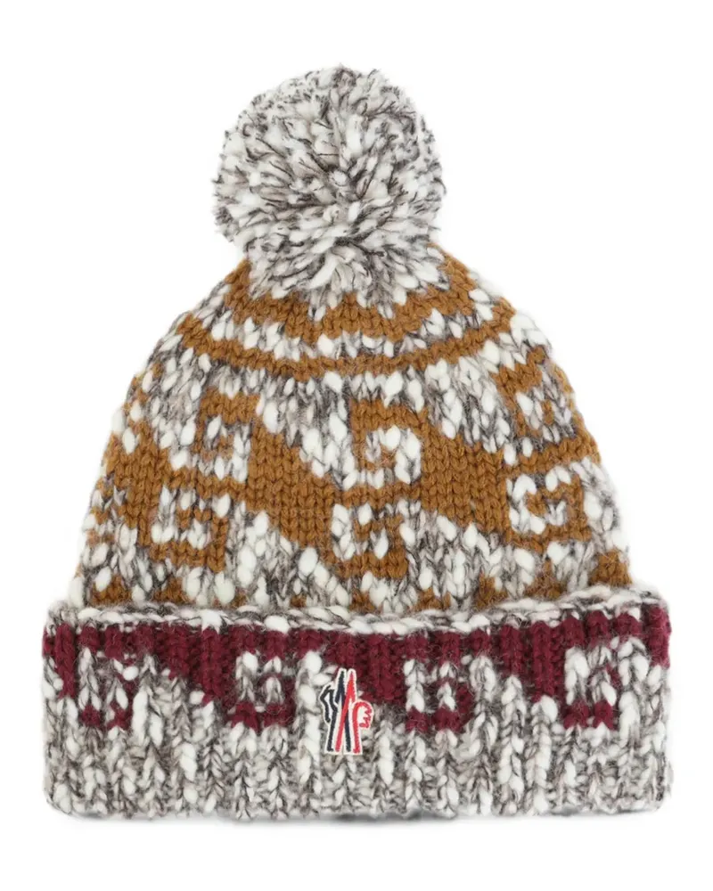 Moncler pom-pom intarsia-knit beanie hat - Nude Nude