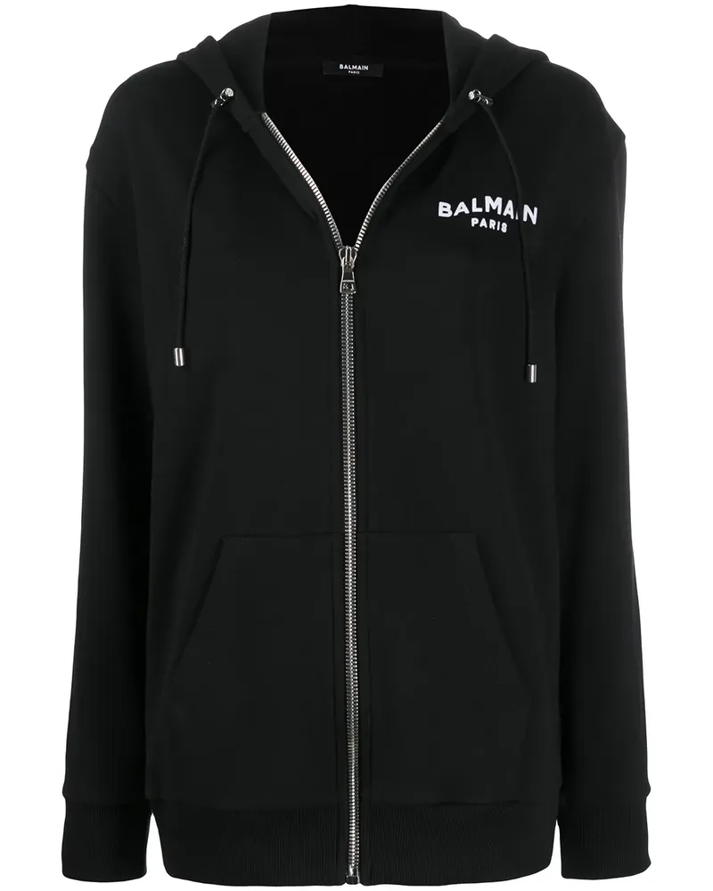 Balmain Kapuzenjacke mit Logo - Schwarz Schwarz
