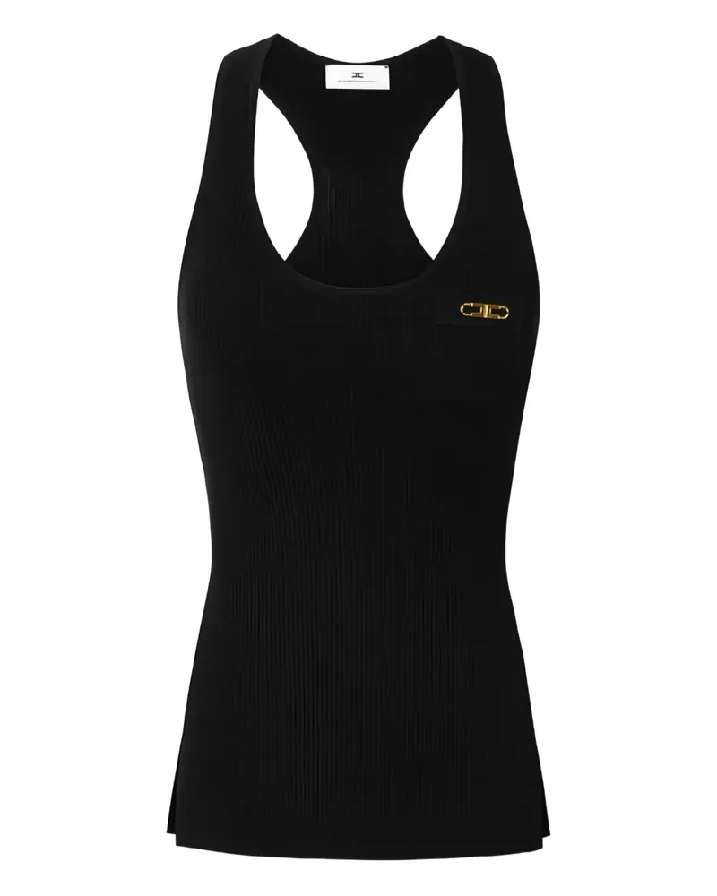 Elisabetta Franchi Geripptes Oberteil mit Brusttasche - Schwarz Schwarz