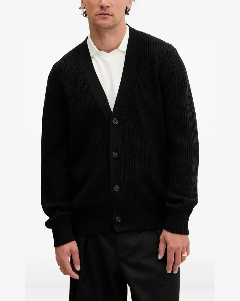 HUGO BOSS Gerippter Cardigan mit Knopf - Schwarz Schwarz