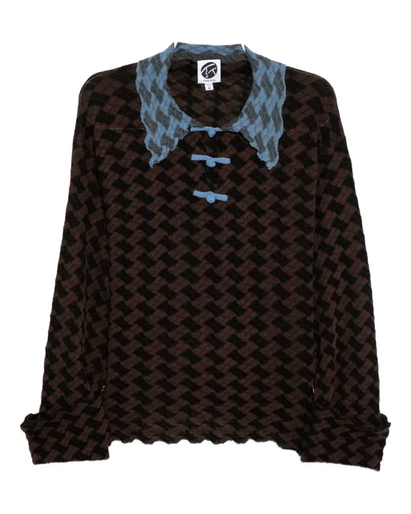 YANYAN KNITS basket-weave long-sleeves polo top - Braun Braun