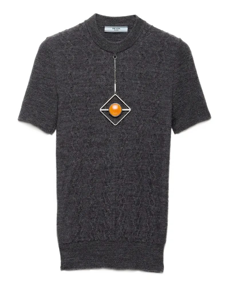 Prada Kurzärmeliger Pullover mit Anhänger - Grau Grau
