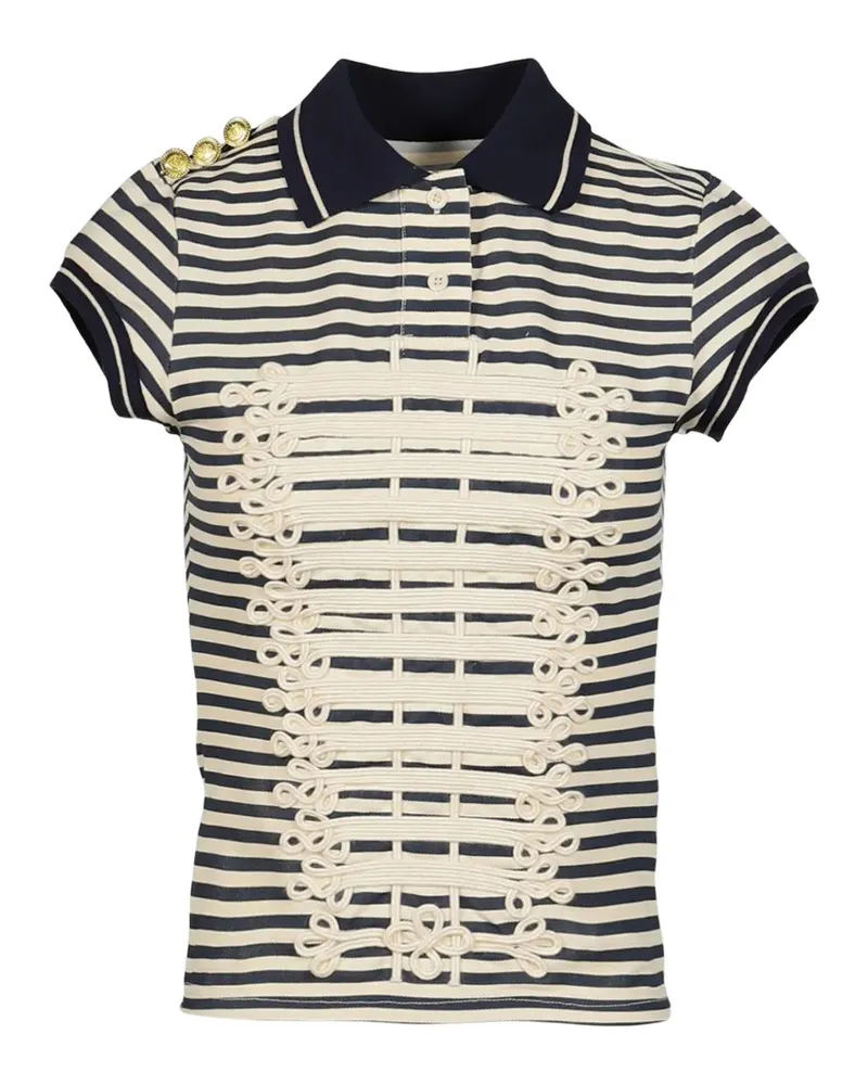 Praying frogging-detail striped polo shirt - Nude Nude