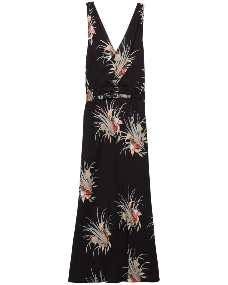 Prada Jacquard-Midikleid mit Blumenmuster - Schwarz Schwarz