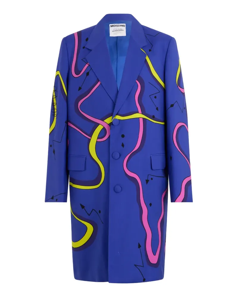Moschino graphic-print single-breasted coat - Blau Blau