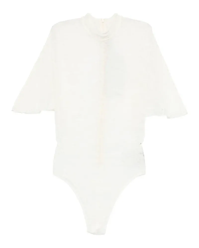 David Koma floral-lace cape-sleeve bodysuit - Weiß Weiß