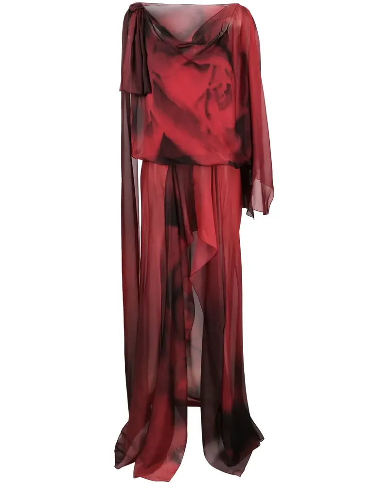 Alberta Ferretti Maxikleid aus Seide mit Blumenprint - Rot Rot