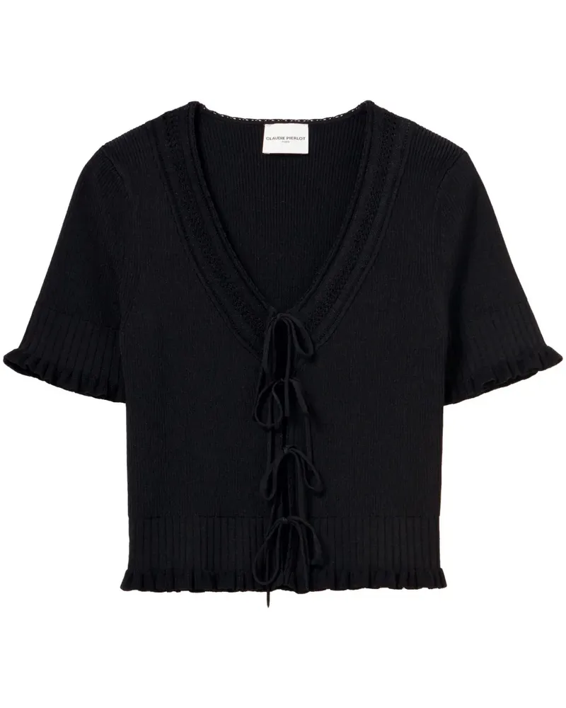 Claudie Pierlot Fein gestrickter Cardigan mit Schleife - Schwarz Schwarz