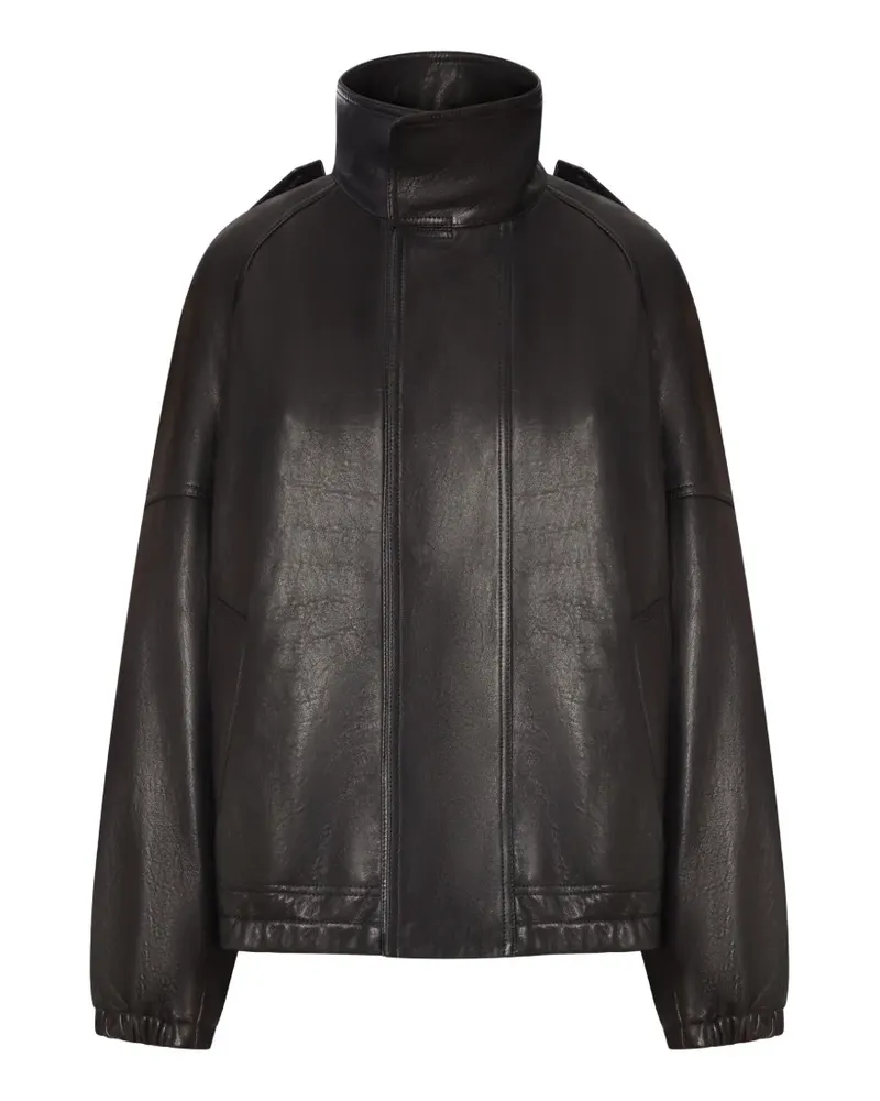 Saint Laurent high-neck oversized leather jacket - Schwarz Schwarz