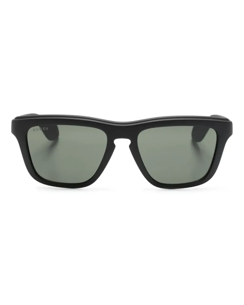 Gucci Eckige Sonnenbrille mit Logo-Gravur - Schwarz Schwarz