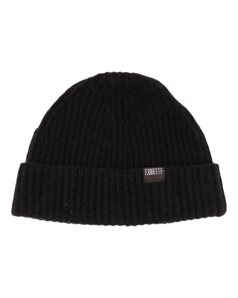 Maison Margiela Gerippte Beanie mit Logo-Patch - Schwarz Schwarz