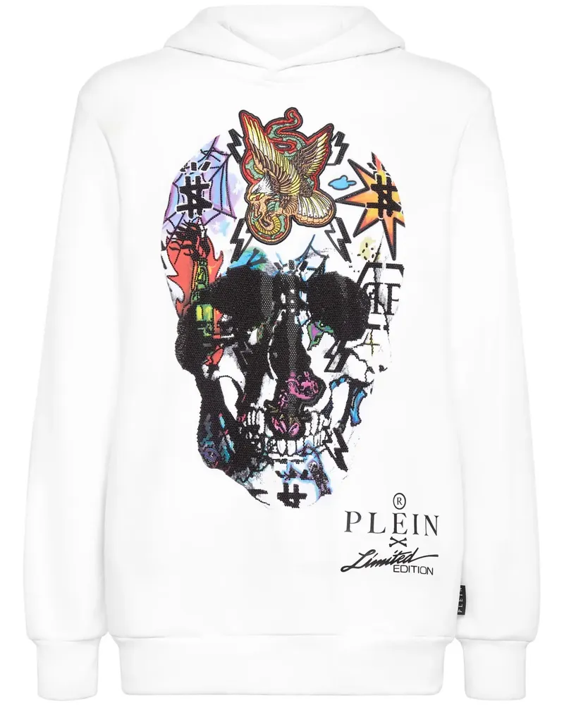 Philipp Plein Hoodie mit kristallverziertem Totenkopf - Weiß Weiß