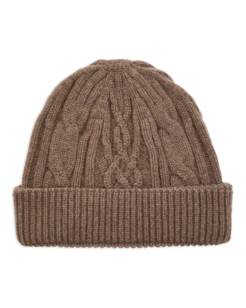 John Smedley Beanie mit Zopfmuster - Braun Braun