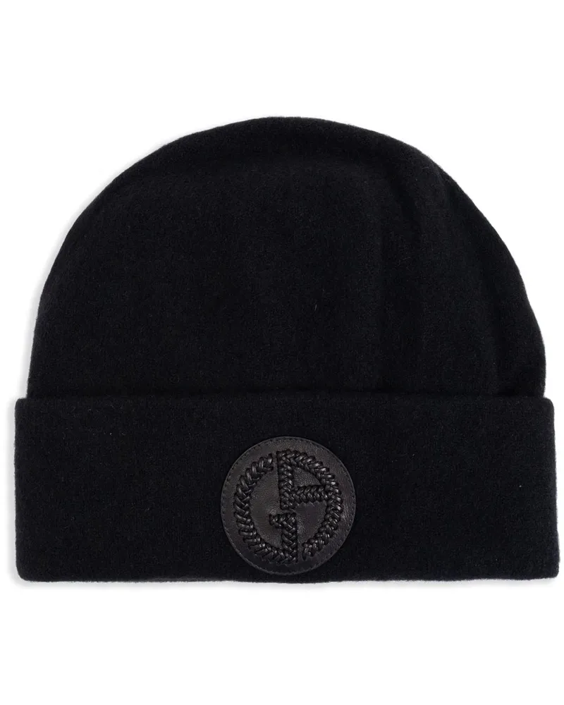 Giorgio Armani Kaschmirmütze mit Logo-Patch - Schwarz Schwarz