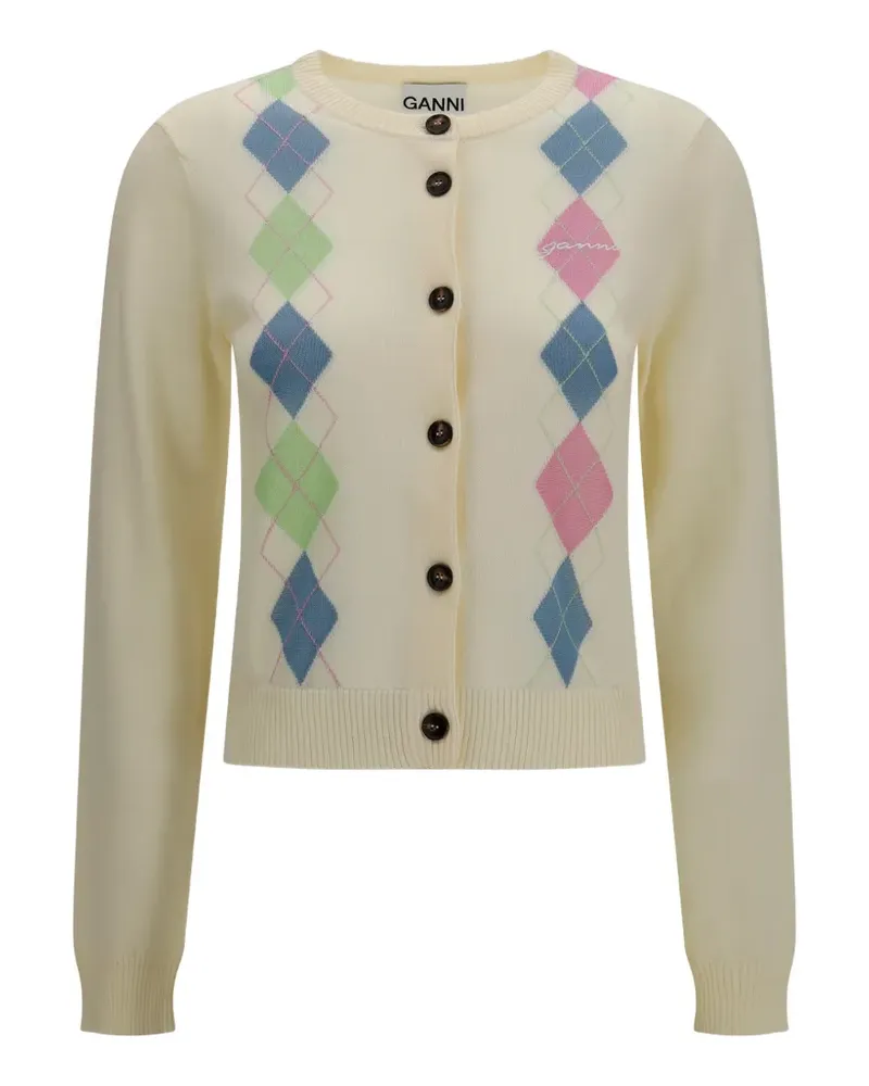 Ganni diamond-pattern cardigan - Weiß Weiß