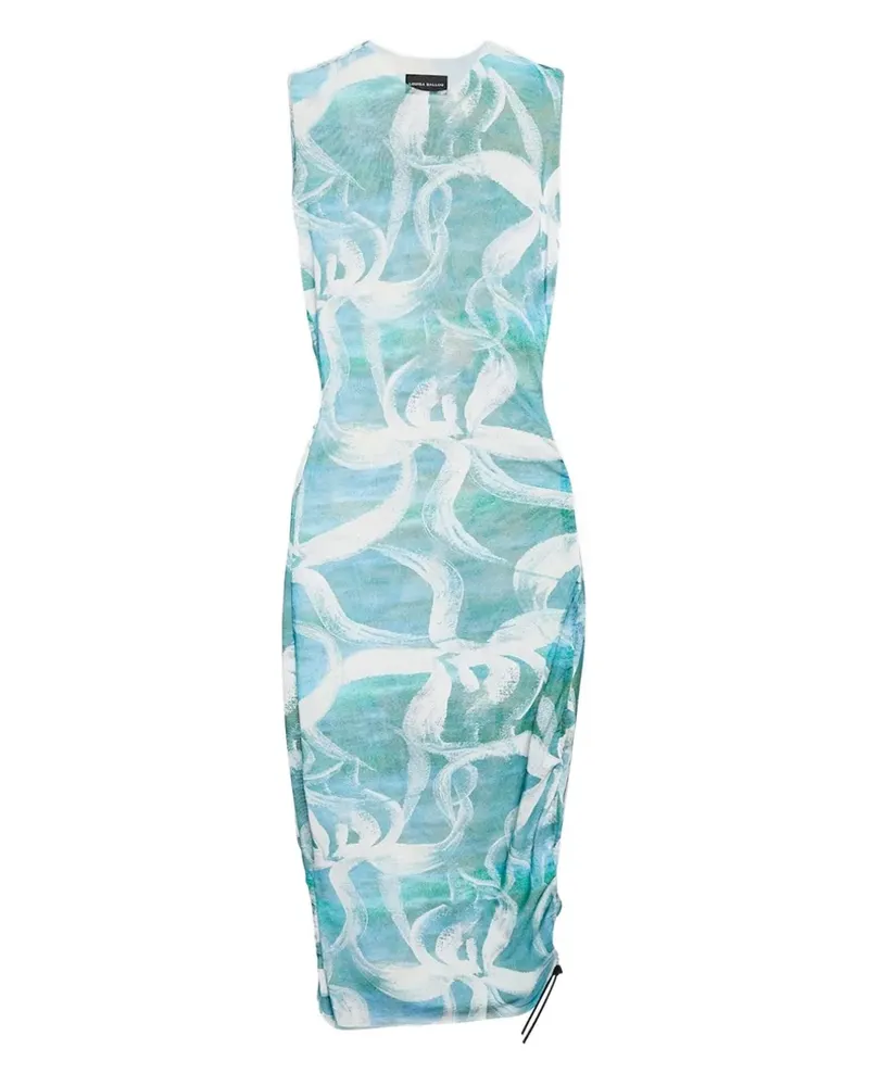 Louisa Ballou floral-print drawstring mini dress - Blau Blau