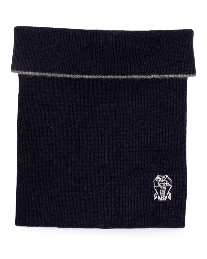 Brunello Cucinelli embroidered-logo ribbed scarf - Blau Blau