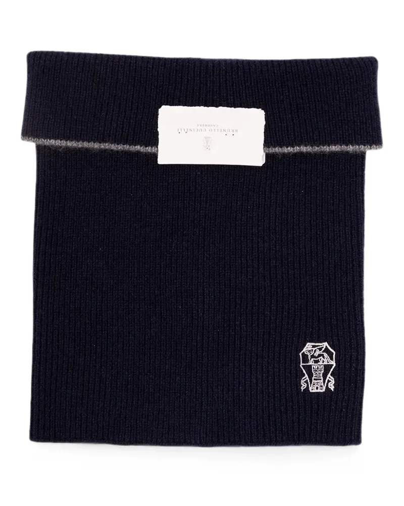 Brunello Cucinelli embroidered-logo ribbed scarf - Blau Blau
