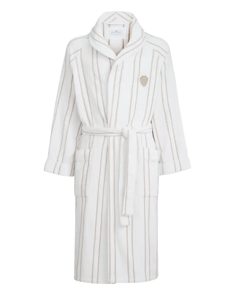 Brunello Cucinelli Gestreifter Bademantel mit Logo - Weiß Weiß