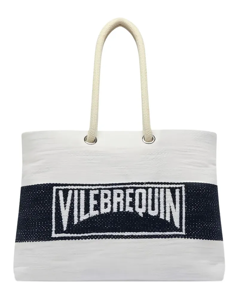 Vilebrequin logo-embroidered striped beach bag - Weiß Weiß