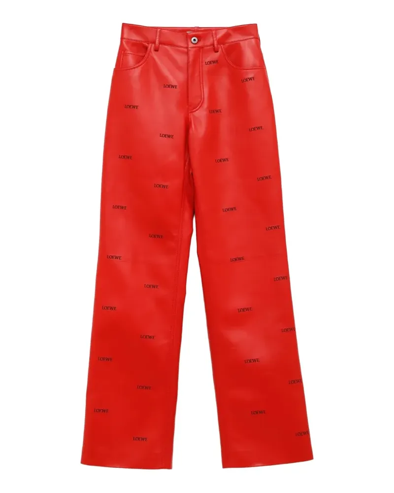 Loewe logo-print leather trousers - Rot Rot