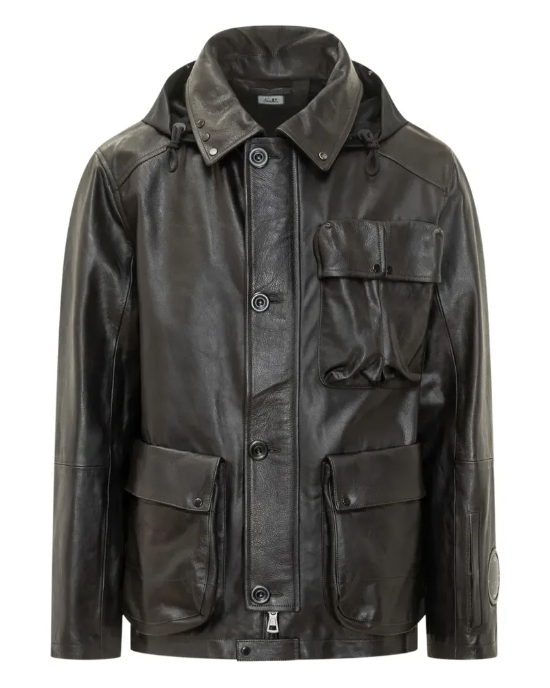 C.P. Company Mittelgroße Lederjacke mit Kapuze - Schwarz Schwarz