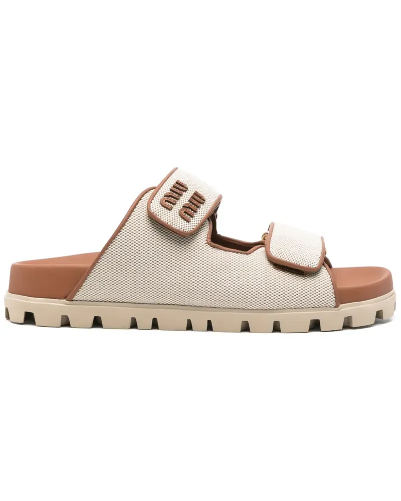 Miu Miu Sandalen mit Logo - Nude Nude