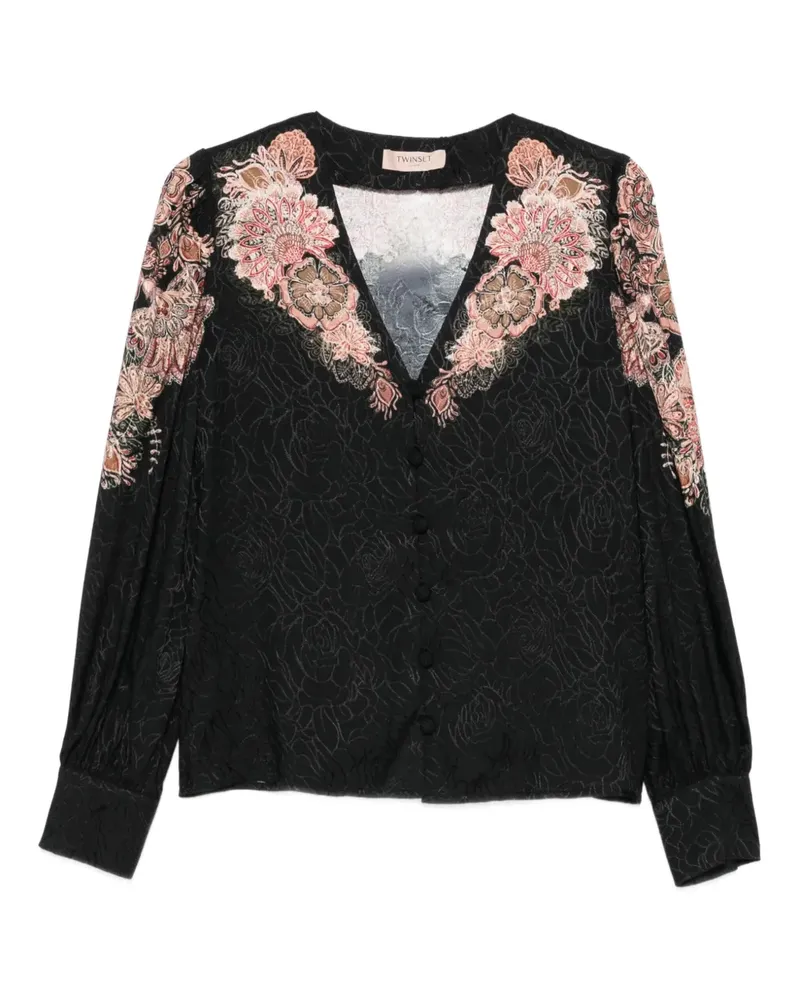 Twin-Set Hemd mit Spitzenmuster - Schwarz Schwarz