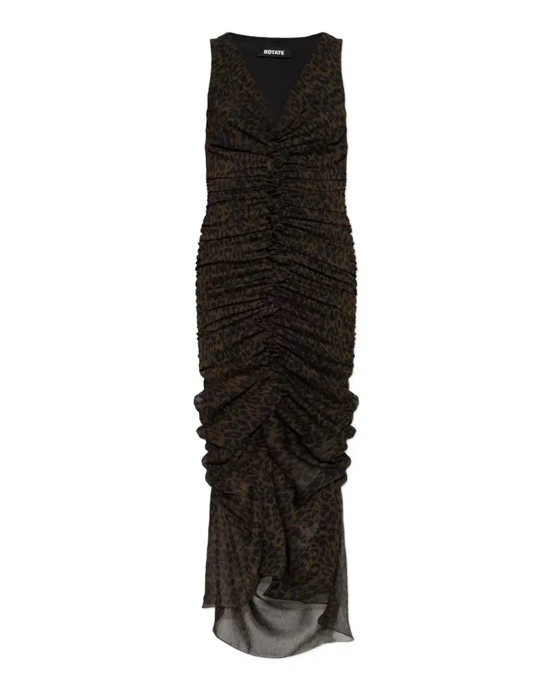 ROTATE Birger Christensen Gerafftes Midikleid mit Leopardenprint - Braun Braun