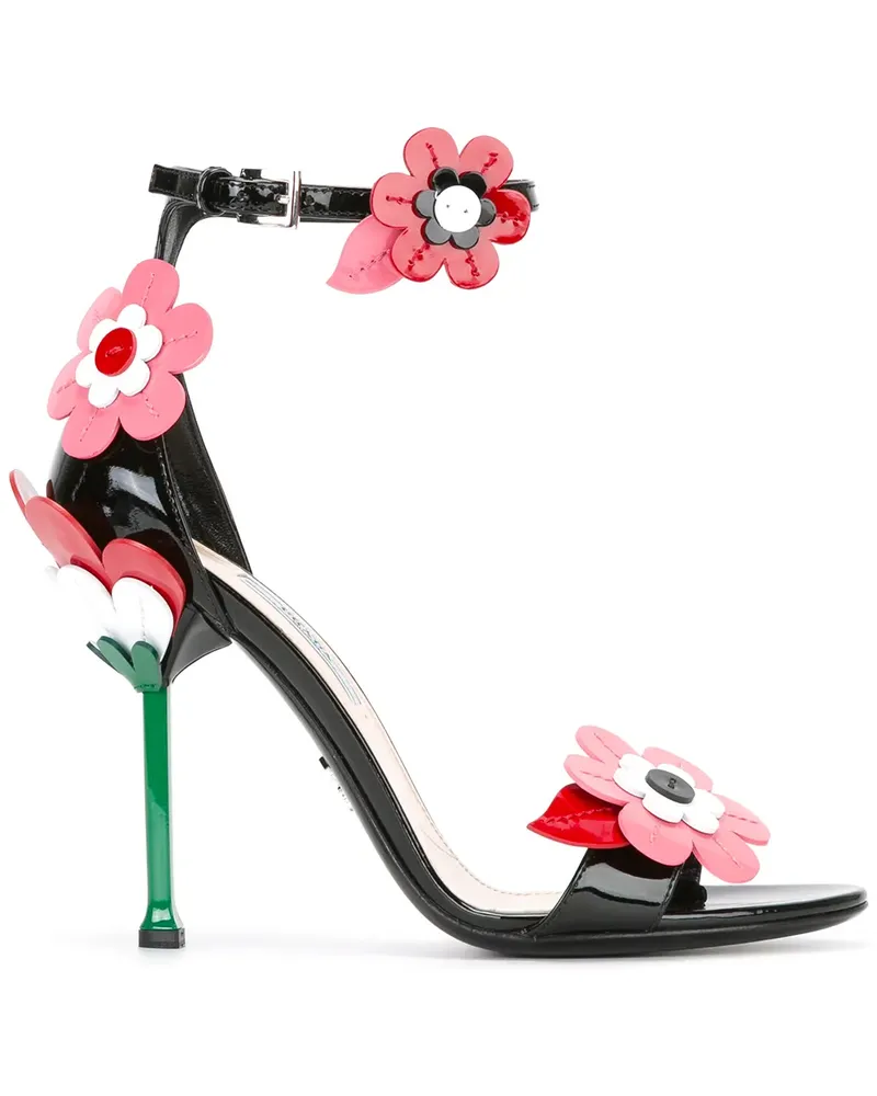 Prada Sandalen mit floraler Applikation - Schwarz Schwarz