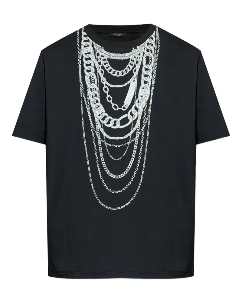 Balmain T-Shirt mit Ketten-Print - Blau Blau