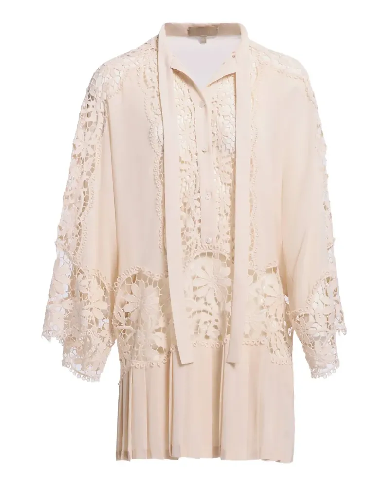 Elie Saab Falten-Minikleid mit Makramee-Besatz - Nude Nude