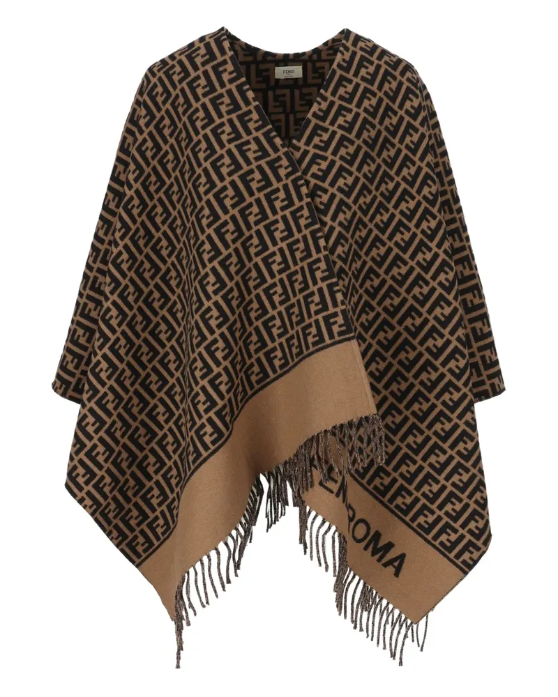 Fendi jacquard-pattern fringed poncho - Braun Braun