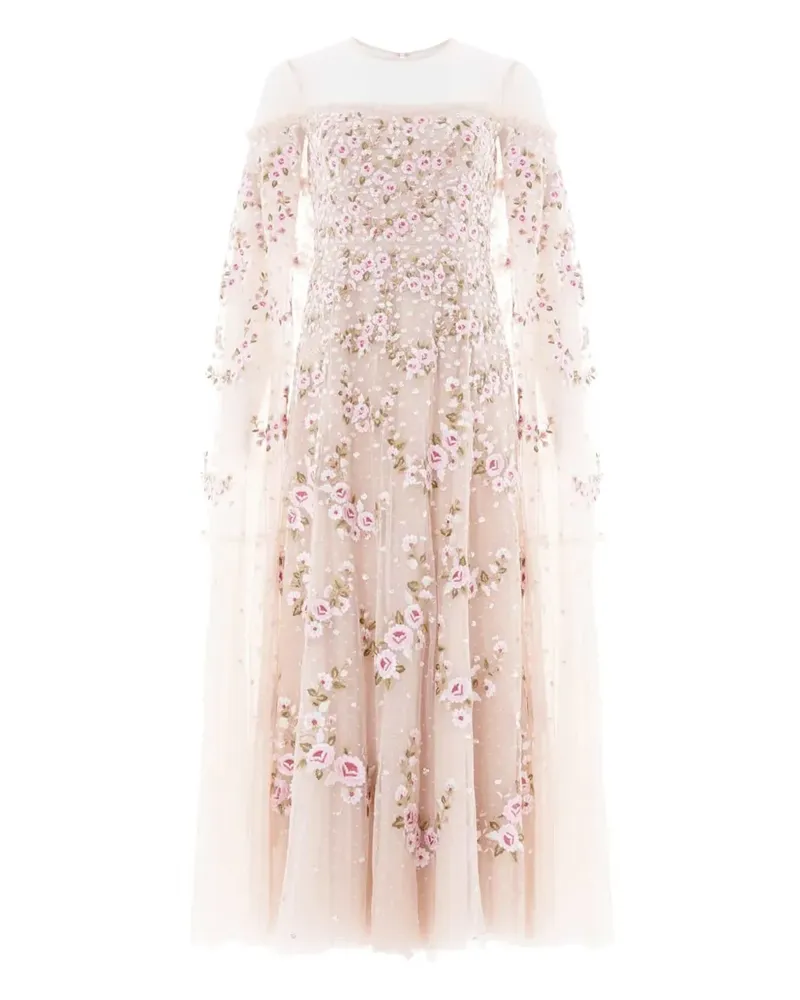 Needle & Thread CRESCENT ROSES cape-detail midi dress - Nude Nude
