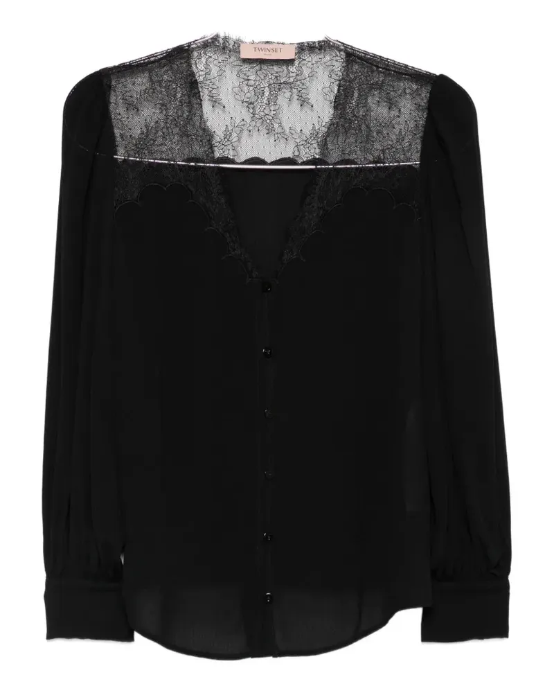Twin-Set lace-trim button-up blouse - Schwarz Schwarz