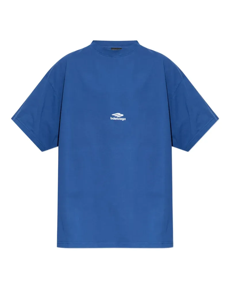 Balenciaga T-Shirt mit Logo-Stickerei - Blau Blau