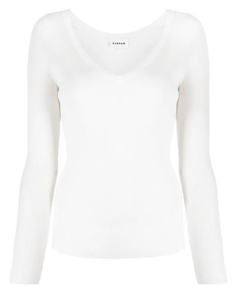 P.A.R.O.S.H. Langarmshirt mit V-Ausschnitt - Weiß Weiß